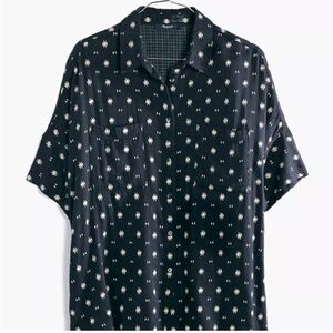 Madewell Gauze Cotton Courier Shirt Orsa Print Black Cream Short Sleeve Button